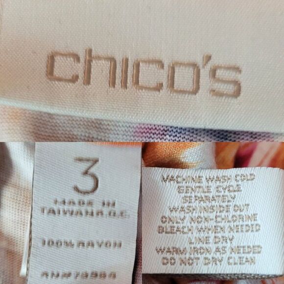 Chicos Multicolor 3/4 Sleeve Boho Peasant Top Sz 3 Ikat‎ Colorful Tribal Rayon - Picture 3 of 9